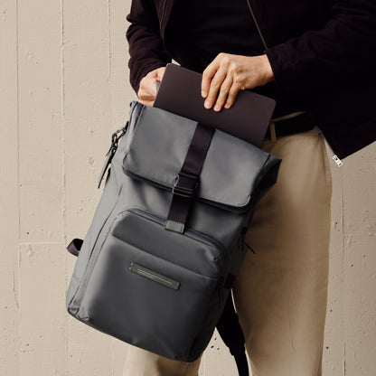 Midtown Flaptop Backpack / All Black / Recycled Nylon