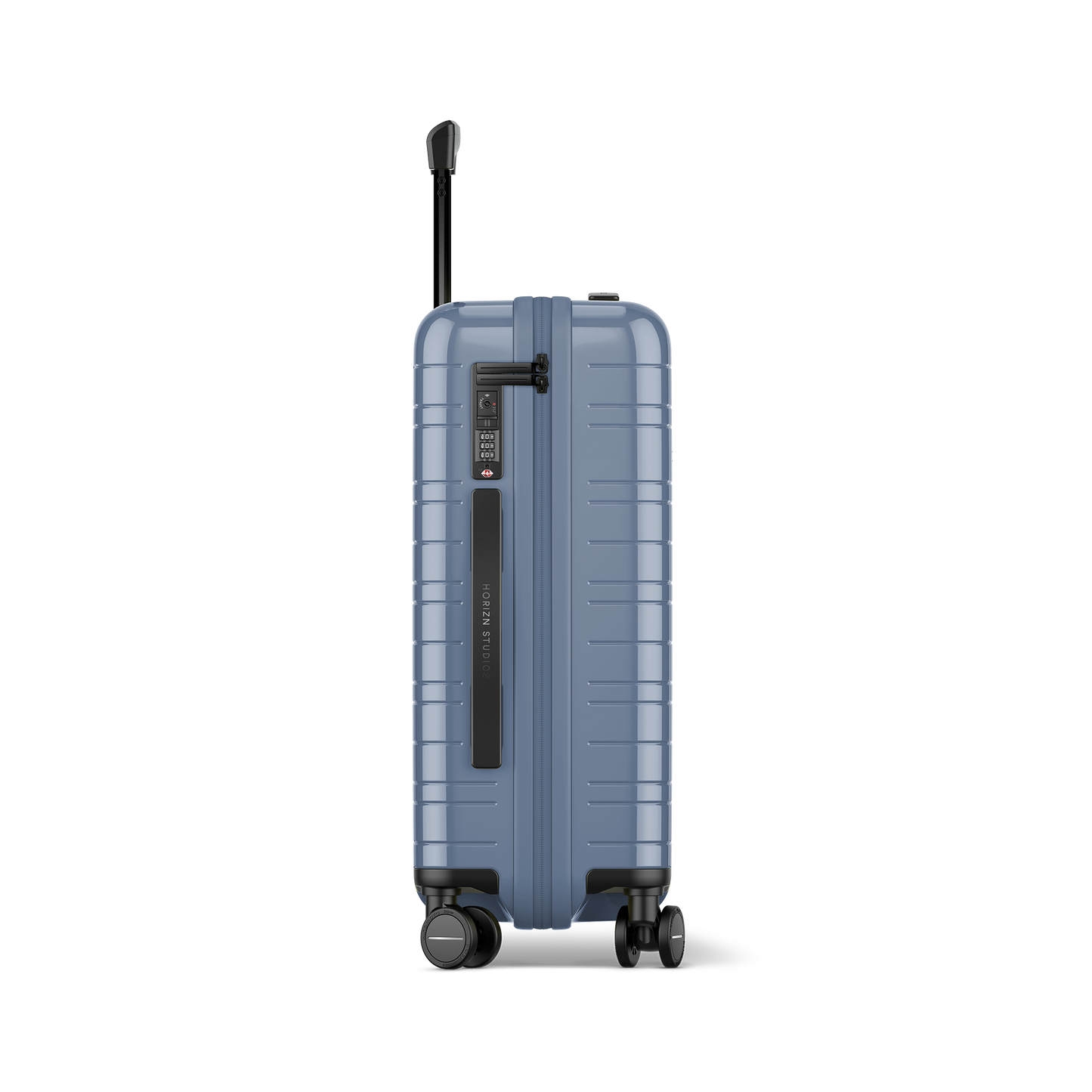 Koffer Essential Glossy Blau Vega Seitenansicht - Hartschale Polycarbonat Leicht Robust - Horizn Studios