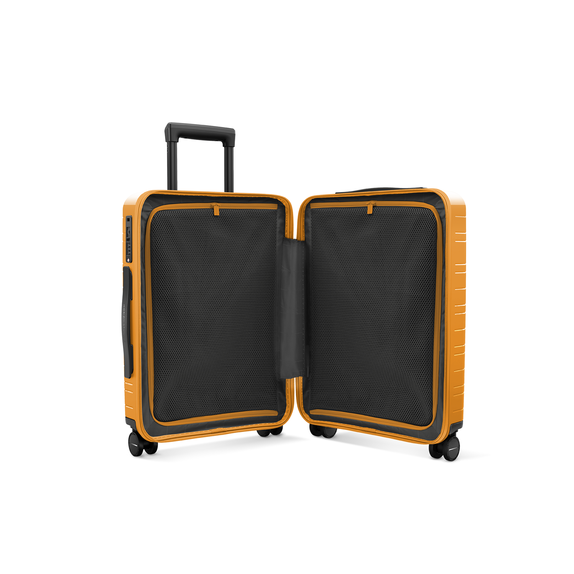 Koffer Essential Glossy Bright Amber Innenansicht - Hartschale Polycarbonat Leicht Robust - Horizn Studios