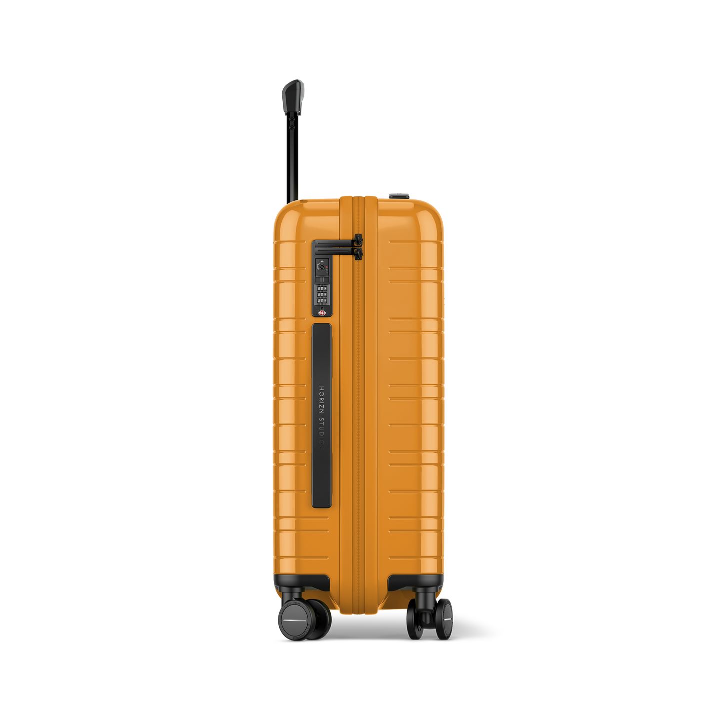 Koffer Essential Glossy Bright Amber Seitenansicht - Hartschale Polycarbonat Leicht Robust - Horizn Studios