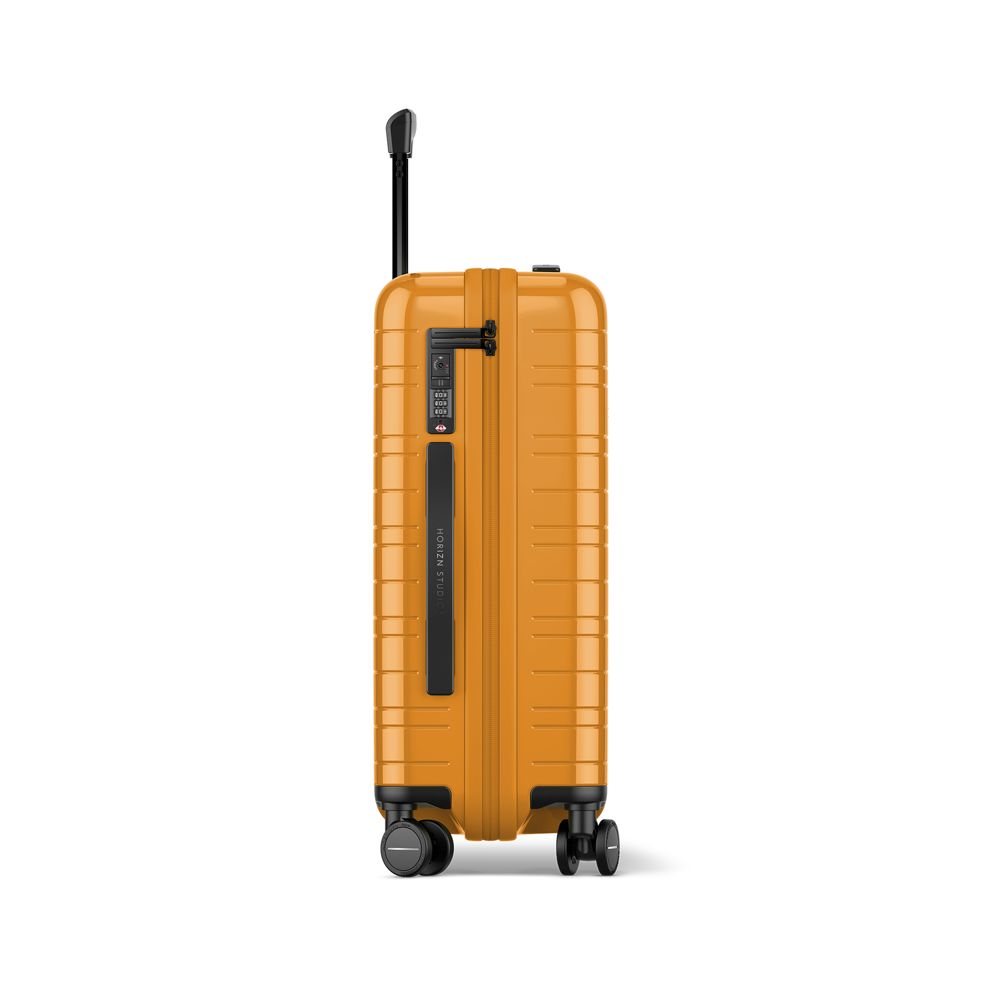 Koffer Essential Glossy Bright Amber Seitenansicht - Hartschale Polycarbonat Leicht Robust - Horizn Studios