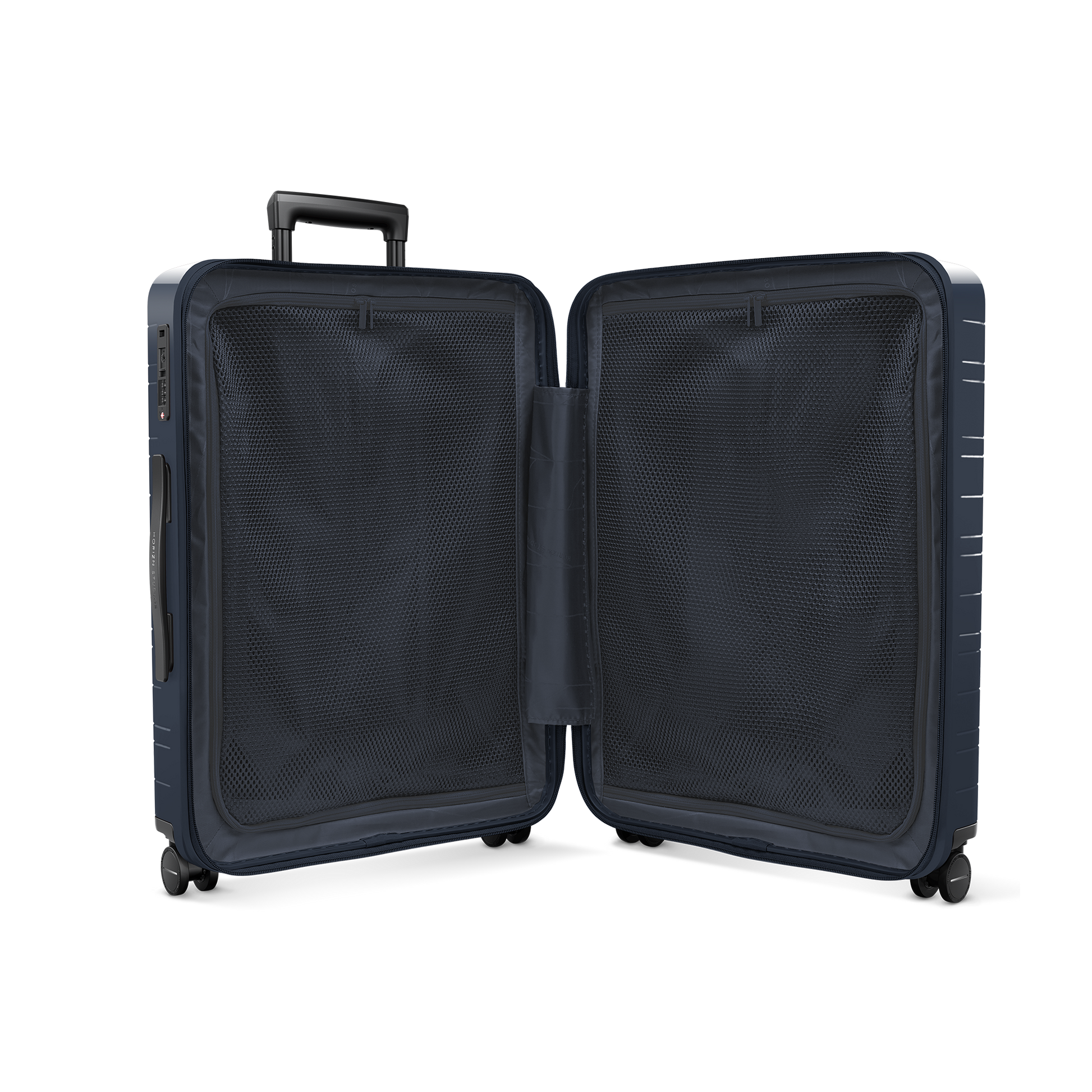 Koffer Essential Glossy Blau Innenansicht - Hartschale Polycarbonat Leicht Robust - Horizn Studios
