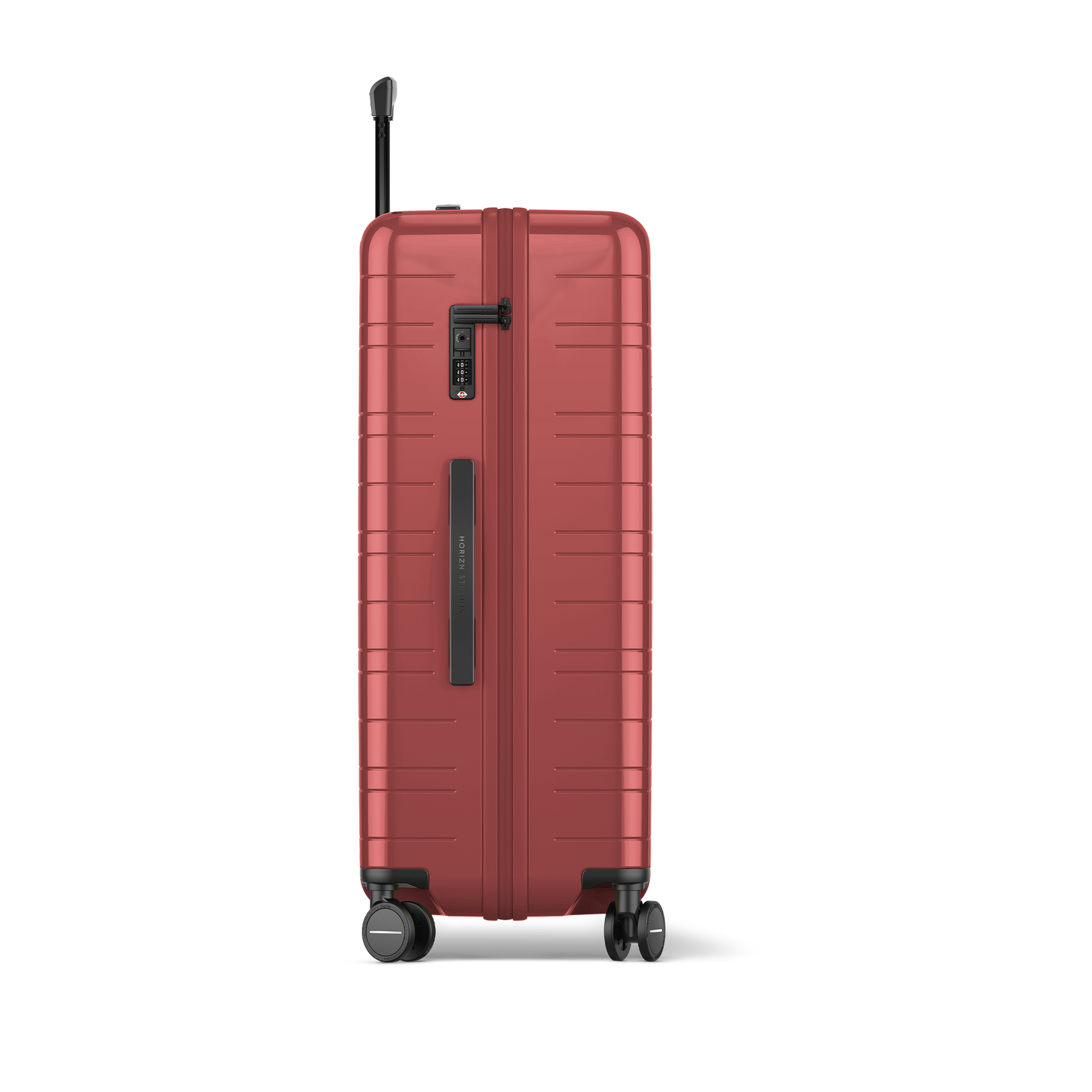Koffer Essential Glossy True Red Seitenansicht Abc - Hartschale Polycarbonat Leicht Robust - Horizn Studios