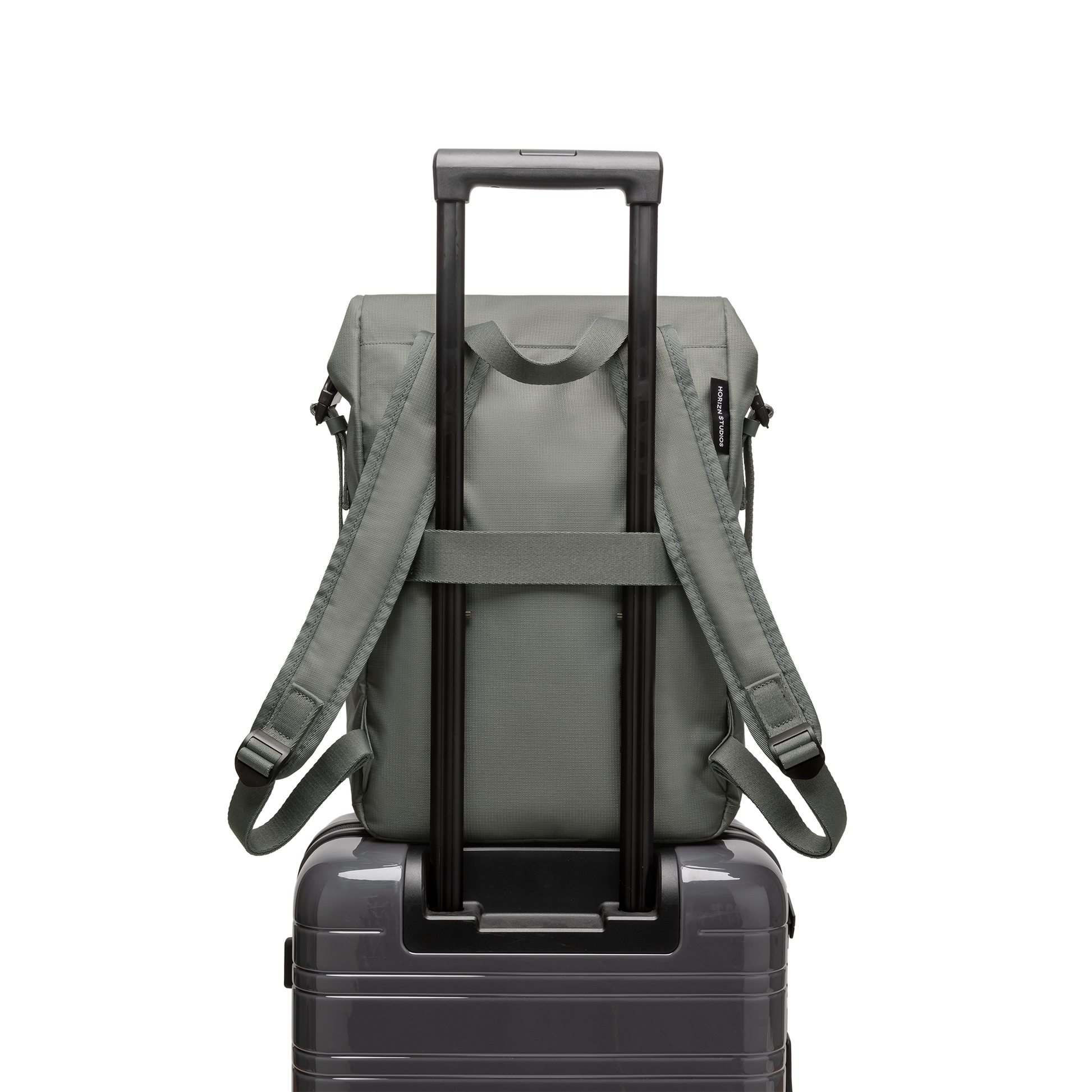 Shibuya Rolltop Rucksack Rucksack Grün Green Trolley Rückseite - Wasserabweisend Vegan Ergonomisch - Horizn Studios