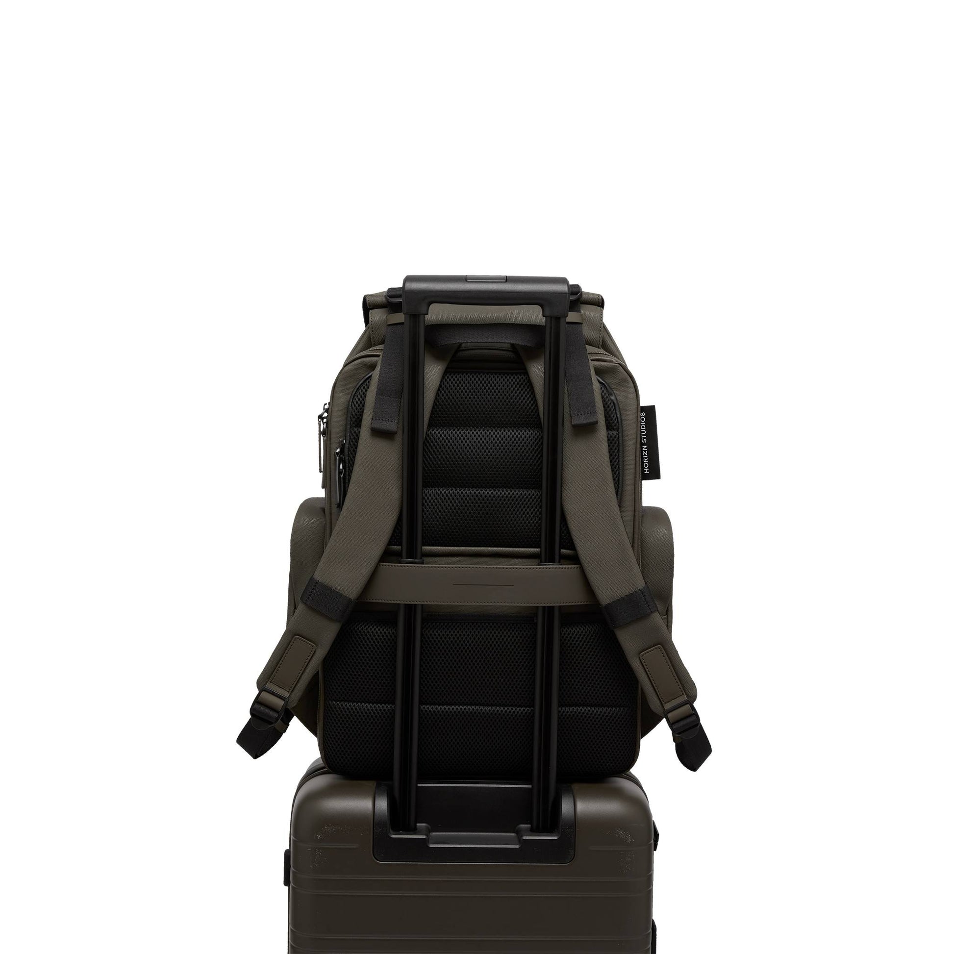 Sofo Rucksack Travel Darkolive Trolley Rückseite Eca - Wasserabweisend Vegan Ergonomisch - Horizn Studios