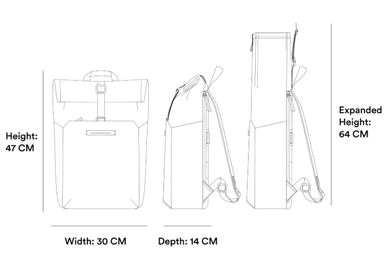 Sofo Rolltop Rucksack Infographic - Wasserabweisend Vegan Ergonomisch - Horizn Studios