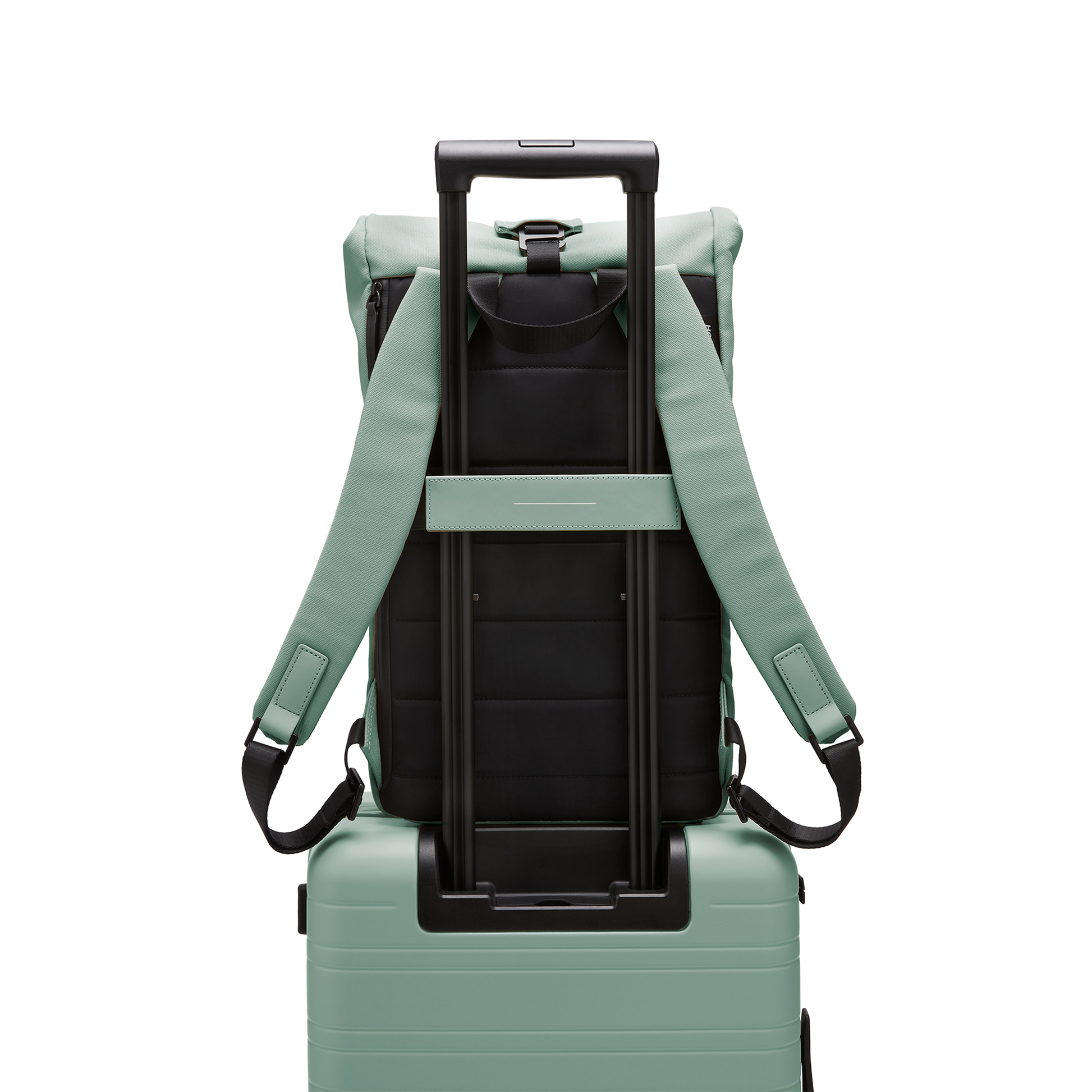 Sofo Rolltop Rucksack Marine Green Trolley Rückseite - Wasserabweisend Vegan Ergonomisch - Horizn Studios
