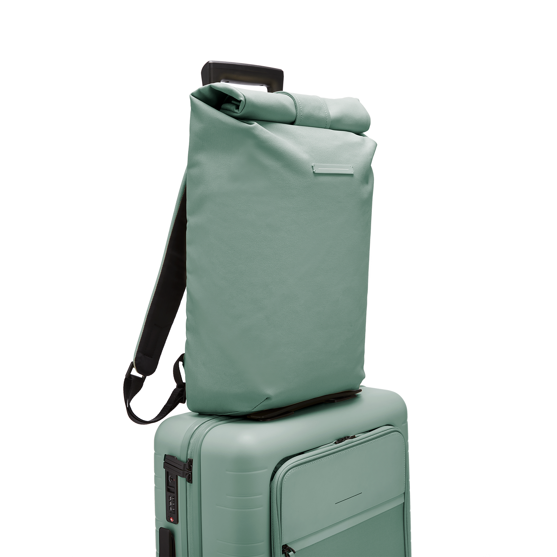 Sofo Rolltop Rucksack Marine Green Trolleyfront - Wasserabweisend Vegan Ergonomisch - Horizn Studios