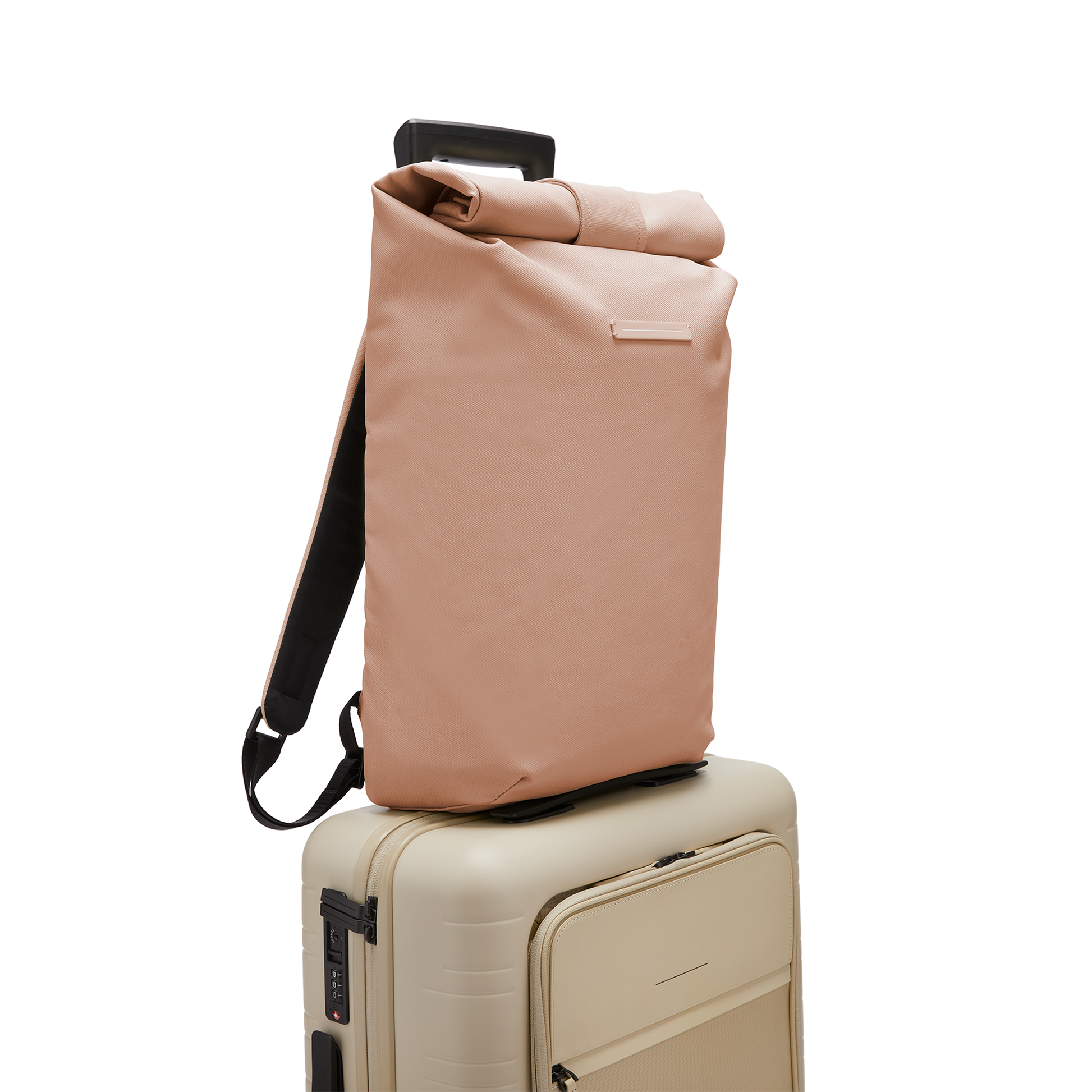 Sofo Rolltop Rucksack Beige Rosa Trolleyfront - Wasserabweisend Vegan Ergonomisch - Horizn Studios